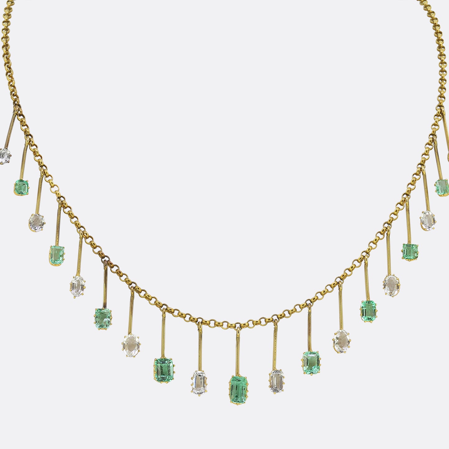 Victorian Emerald and Aquamarine Fringe Necklace