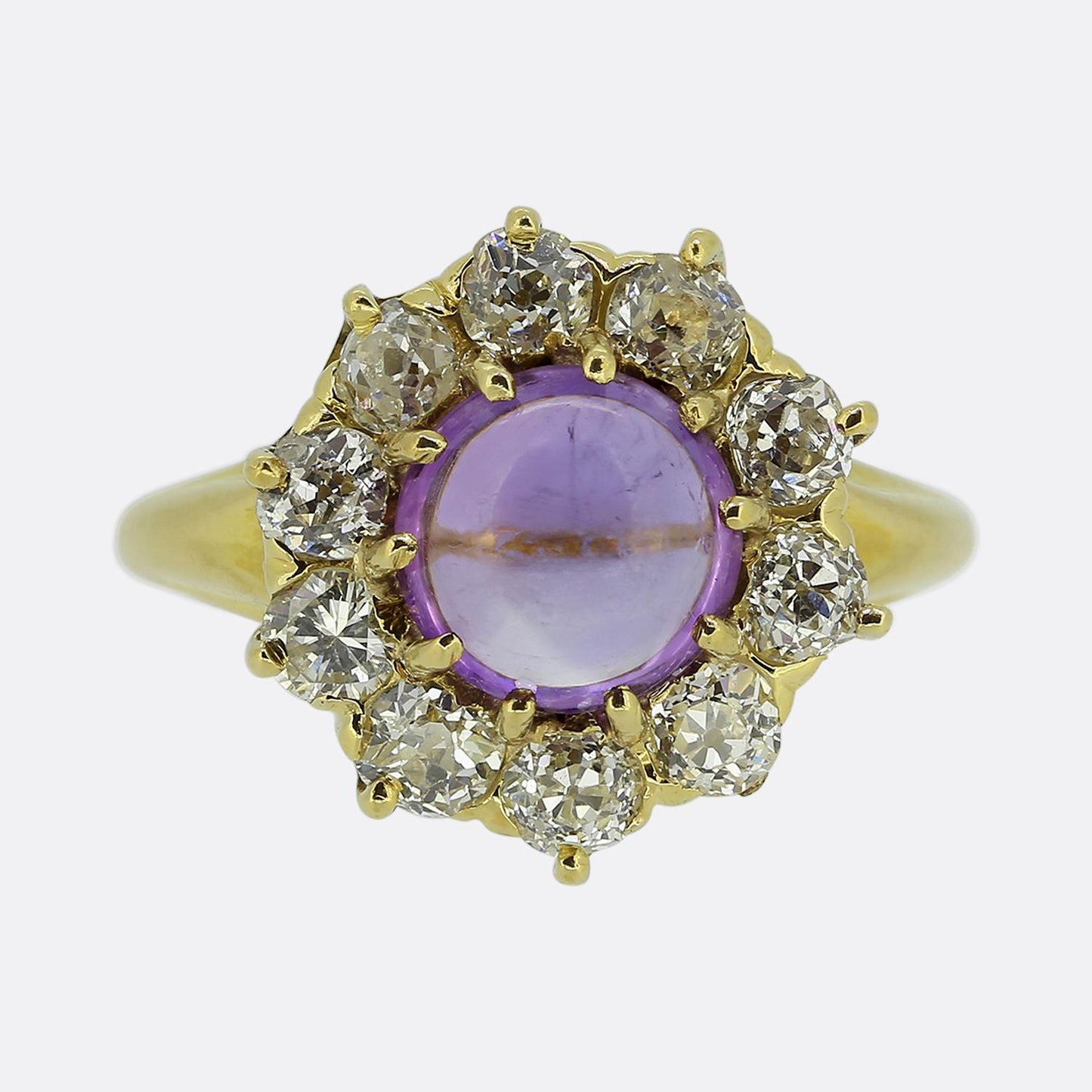 Antique Cabochon Amethyst and Diamond Cluster Ring