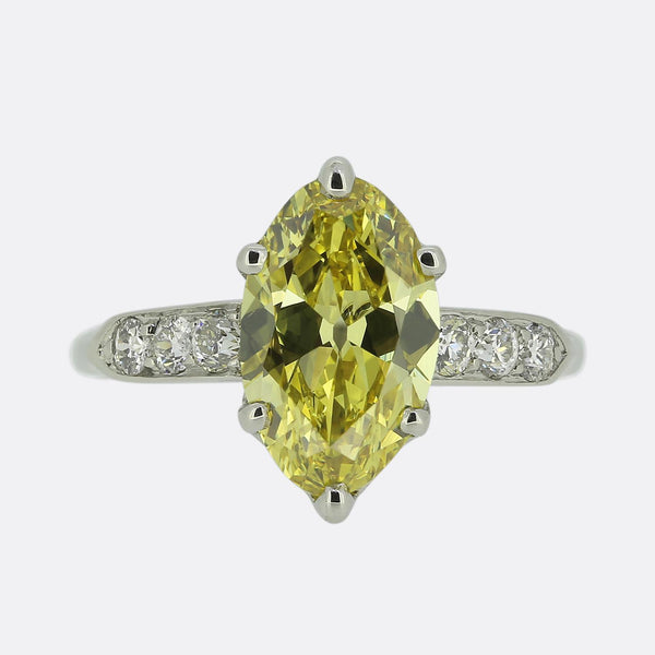 Tiffany & Co. Antique 1.57 Carat Fancy Vivid Yellow Diamond Engagement Ring