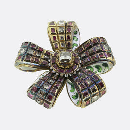 Renaissance Ruby Diamond and Enamel Brooch