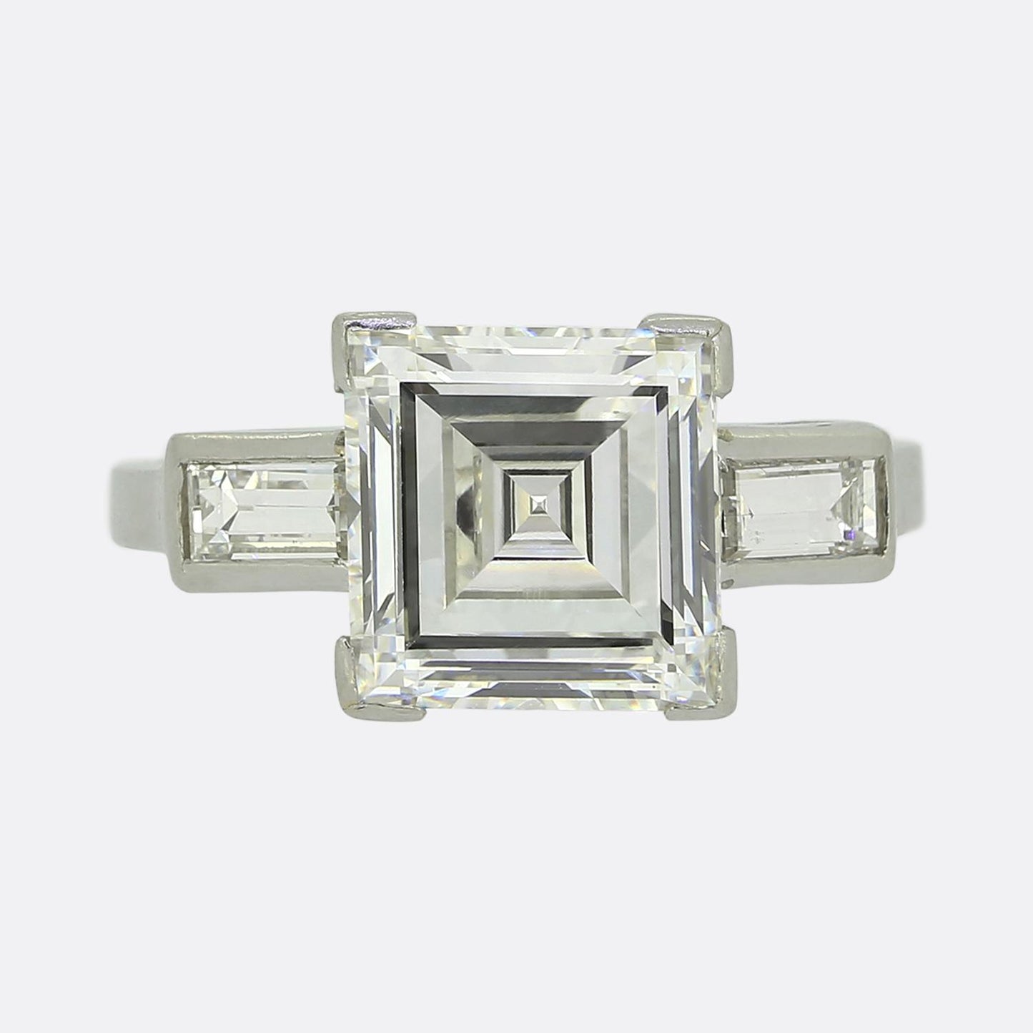 2.80 Carat Carré Cut Diamond Three-Stone Ring