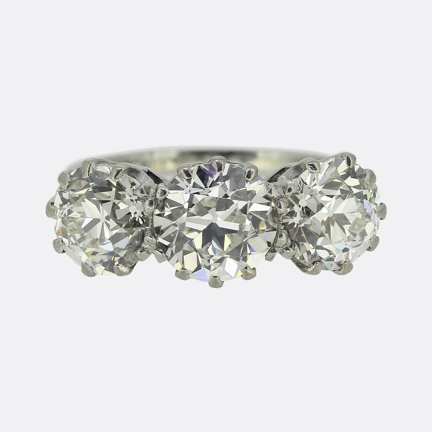Antique 4.30 Carat Old Cut Diamond Three-Stone Ring