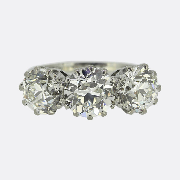 Antique 4.30 Carat Old Cut Diamond Three-Stone Ring