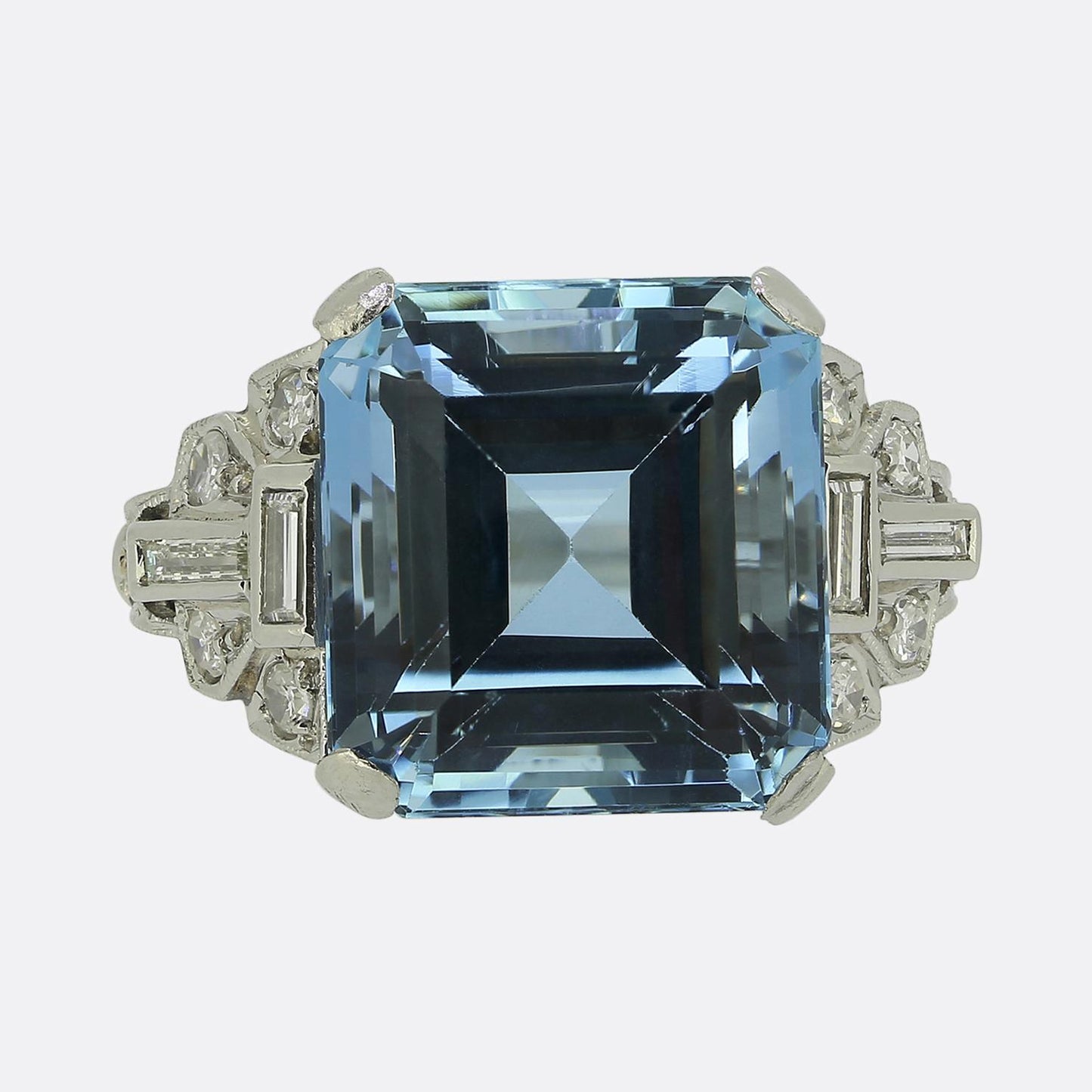 Art Deco 10.00 Carat Aquamarine and Diamond Ring