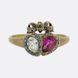 Victorian Ruby and Diamond Double Heart Ring