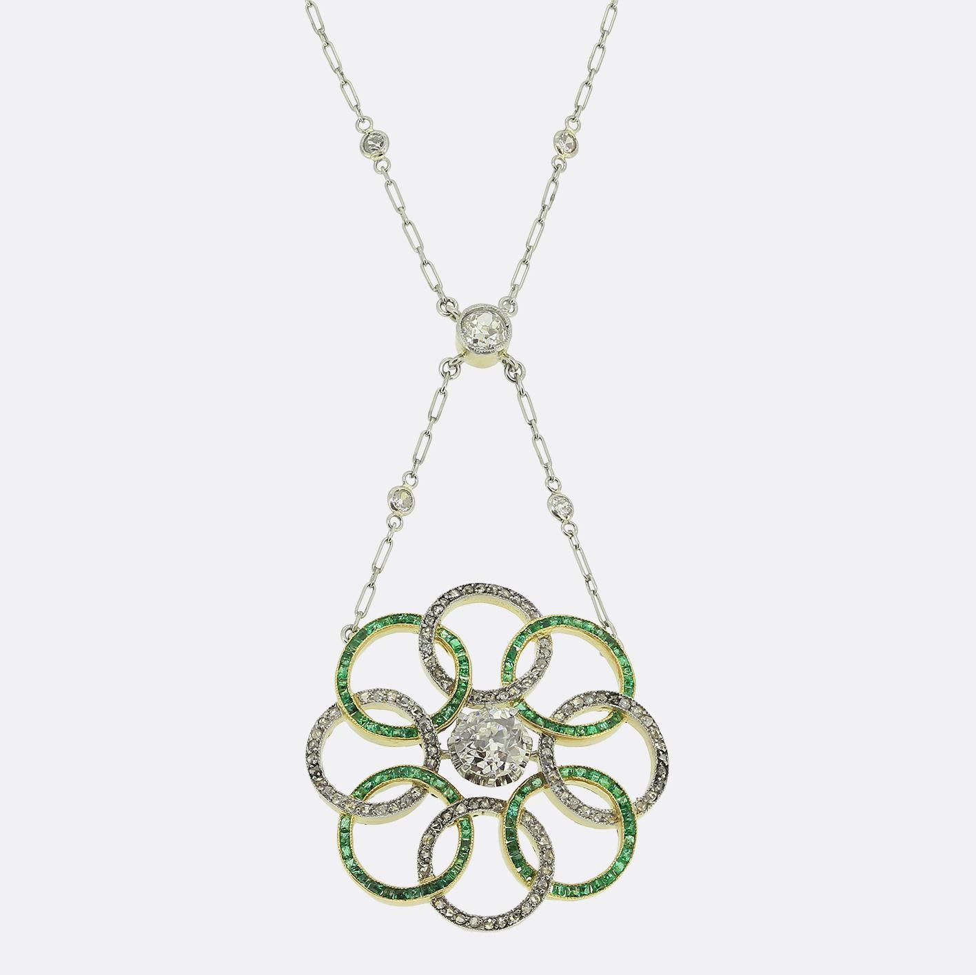 Art Deco Demantoid Garnet and Diamond Necklace