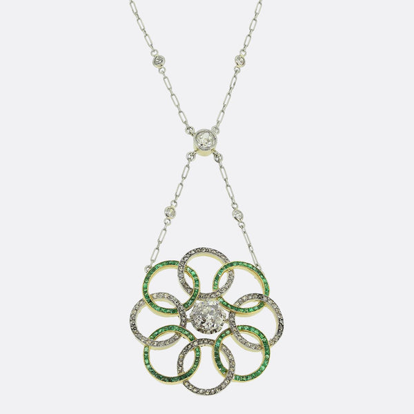 Art Deco Demantoid Garnet and Diamond Necklace