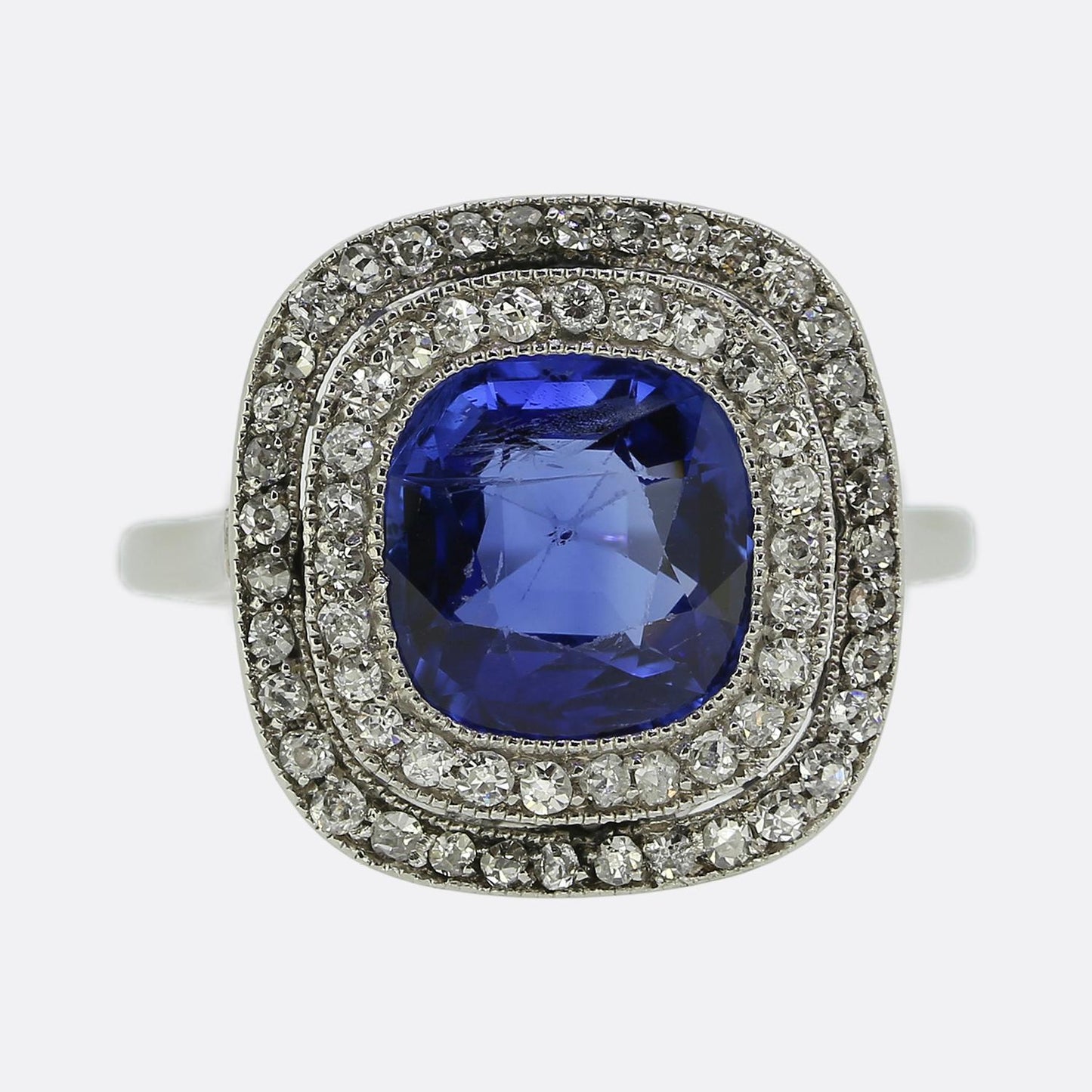 Art Deco 2.70 Carat Ceylon Sapphire and Diamond Ring