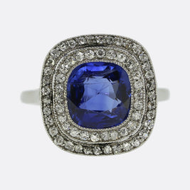 Art Deco 2.70 Carat Ceylon Sapphire and Diamond Ring