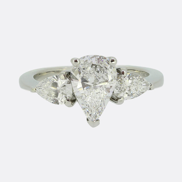 Graff 1.51 Carat Pear-Cut Diamond Three-Stone Promise Engagement Ring