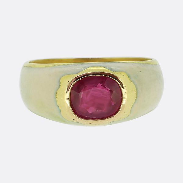 Vintage Burmese Ruby White Enamel Ring