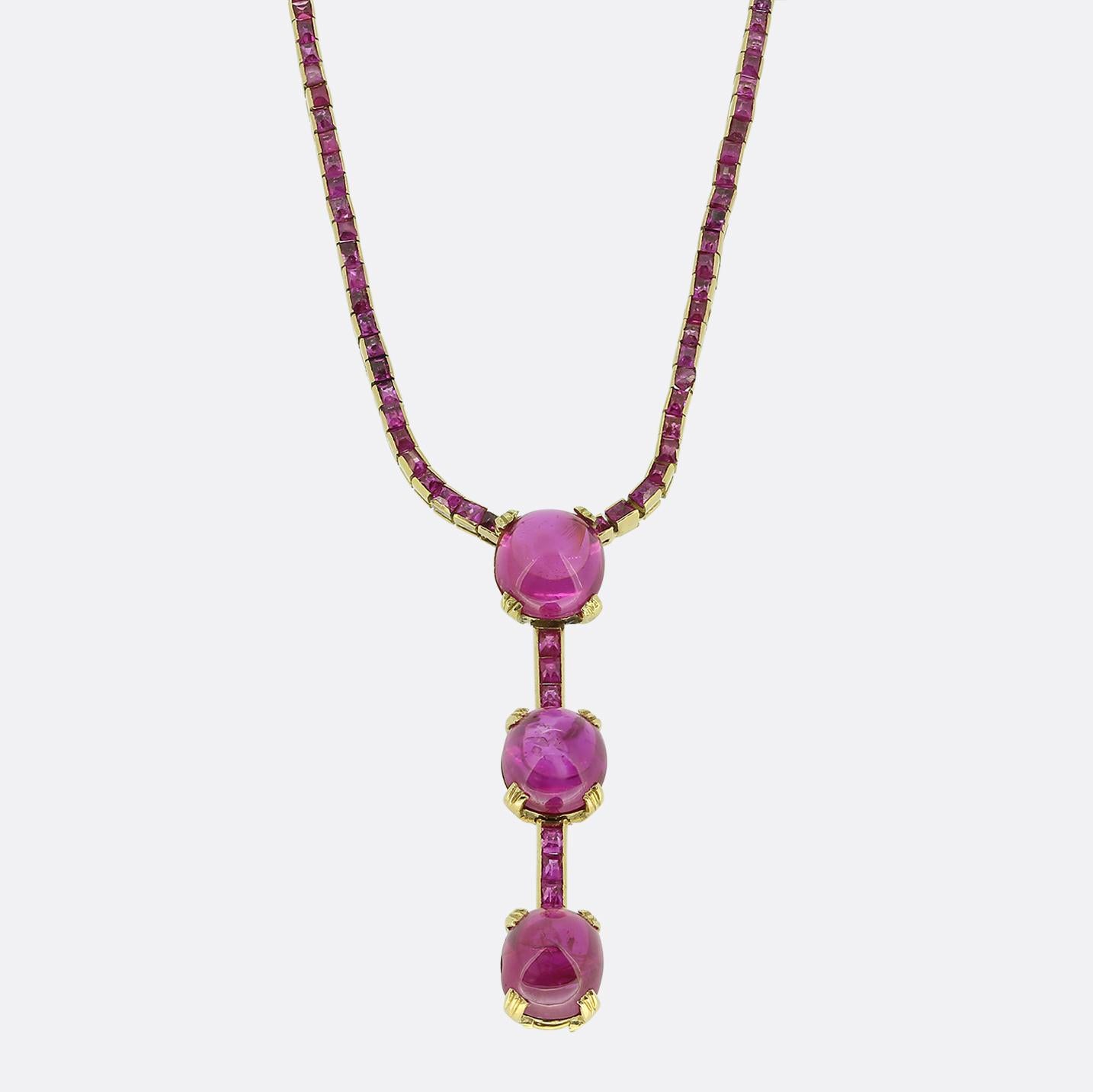 Art Deco Cabochon Burmese Ruby and Pink Sapphire Necklace