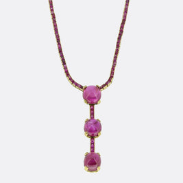 Art Deco Cabochon Burmese Ruby and Pink Sapphire Necklace