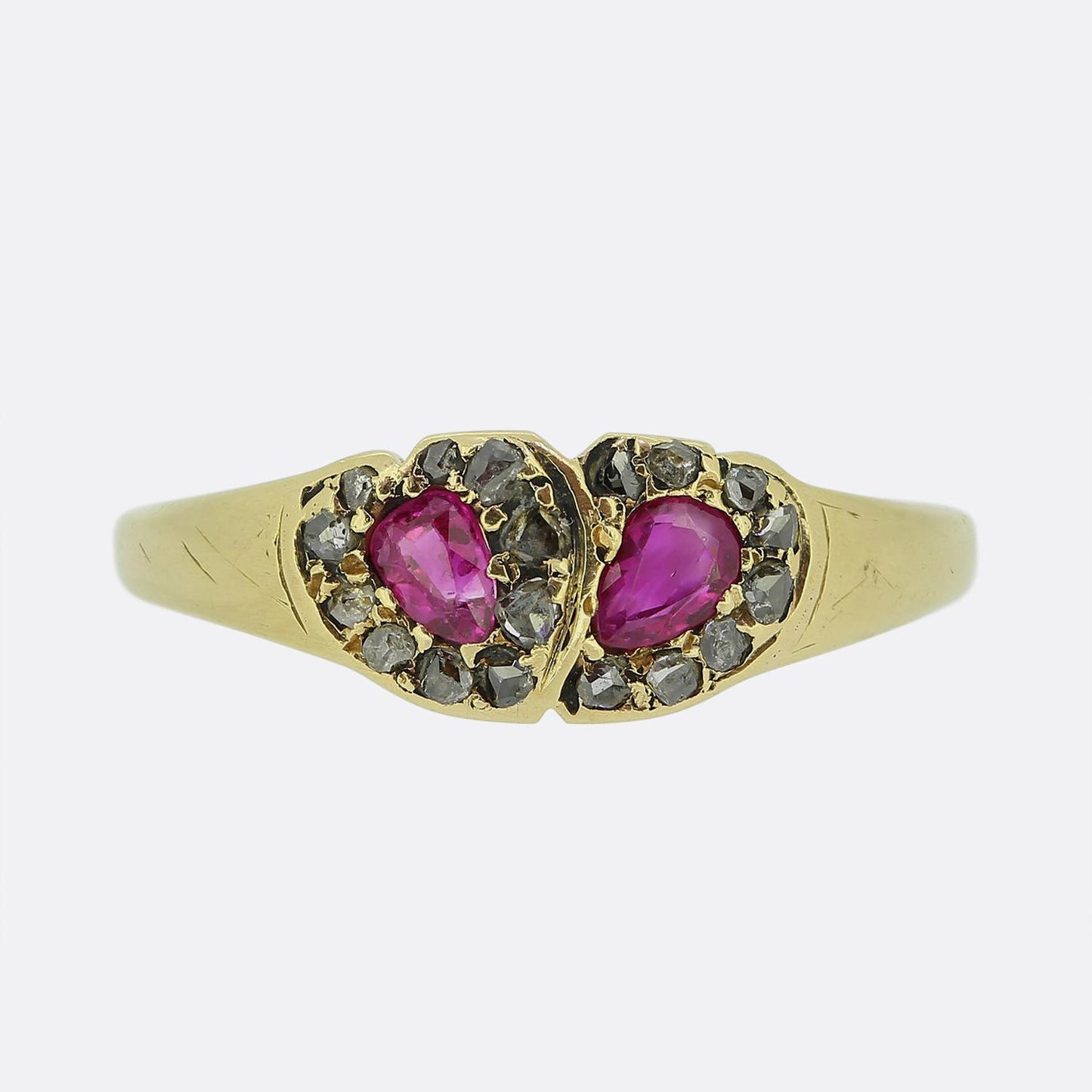 Antique Ruby and Diamond Double Heart Ring