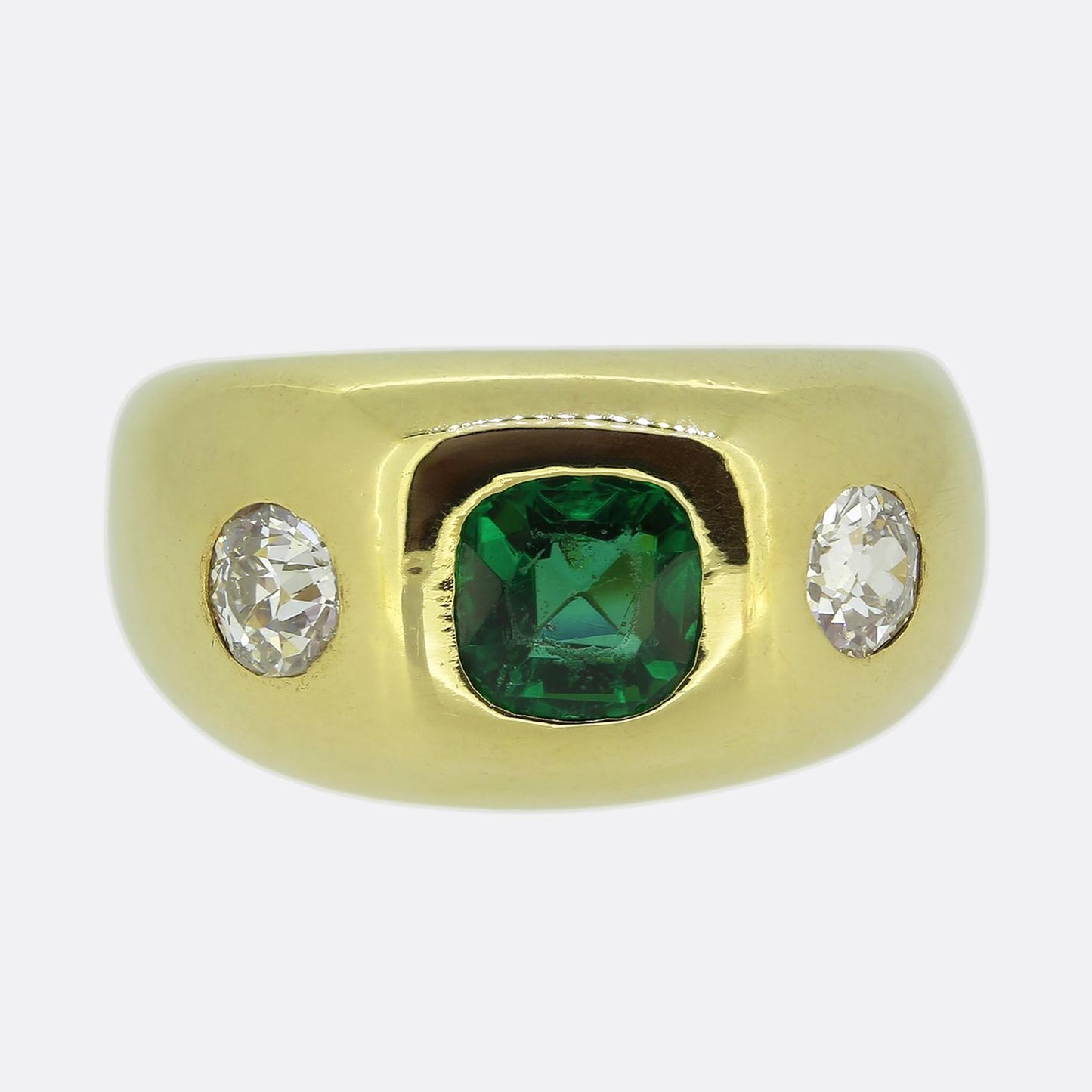 Antique Emerald and Diamond Three-Stone Ring