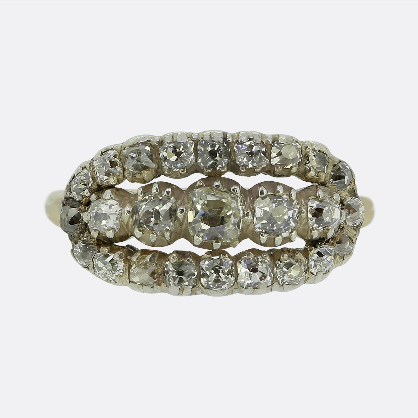 Georgian Old Cut Diamond Three-Row Ring