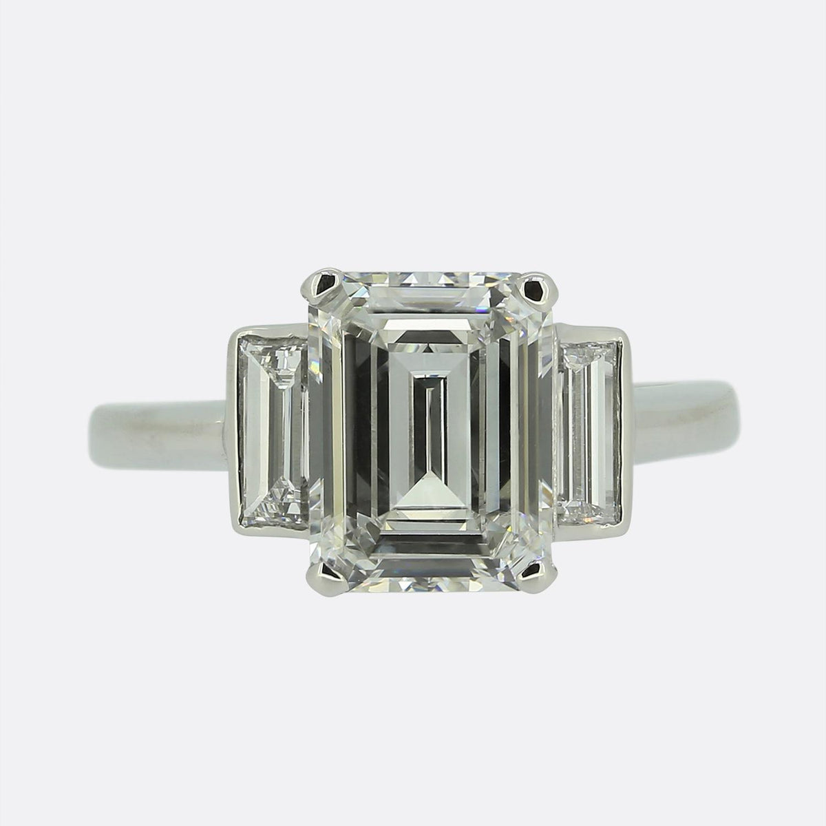 Vintage 2.37 Carat Emerald Cut Diamond Three-Stone Ring