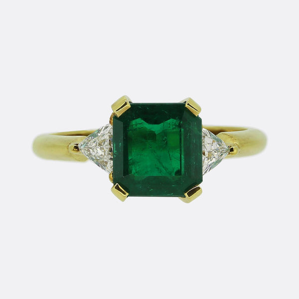 1.80 Carat Emerald and Diamond Three-Stone Ring