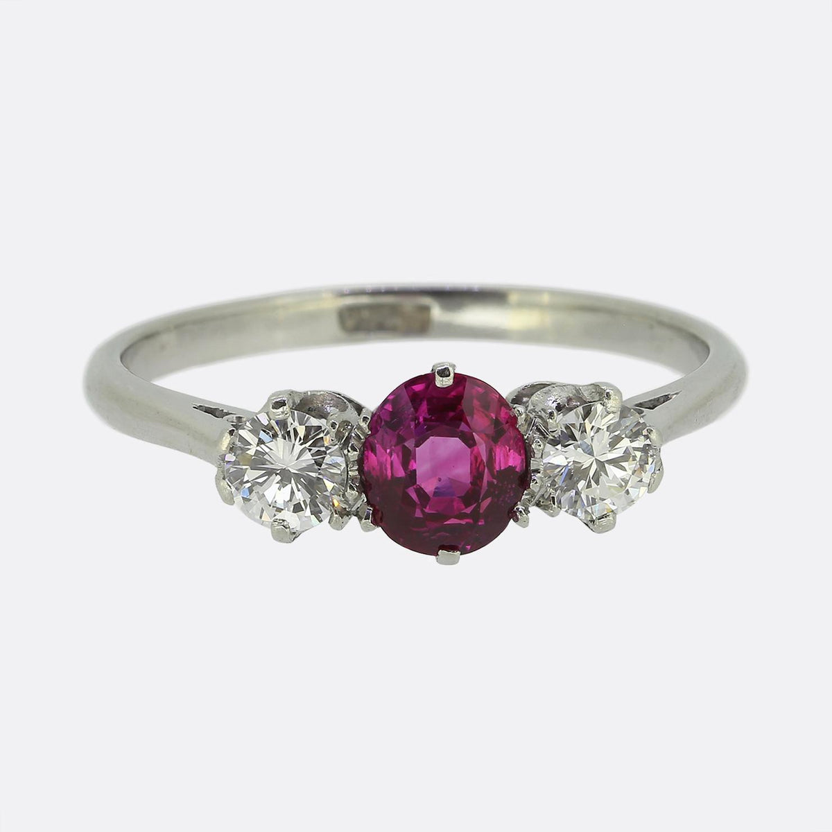 Vintage Ruby and Diamond Three-Stone Ring