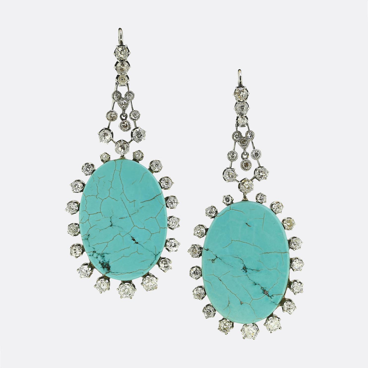 Edwardian Turquoise and Diamond Drop Earrings