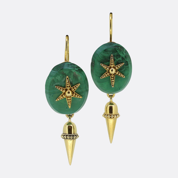 John Brogden Antique Malachite Drop Earrings