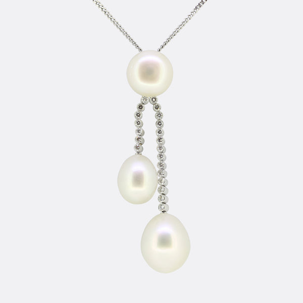 Cultured Pearl and Diamond Drop Necklace