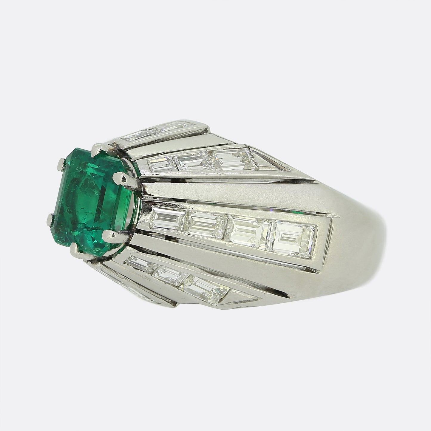 Mid-Century Emerald and Diamond Ring