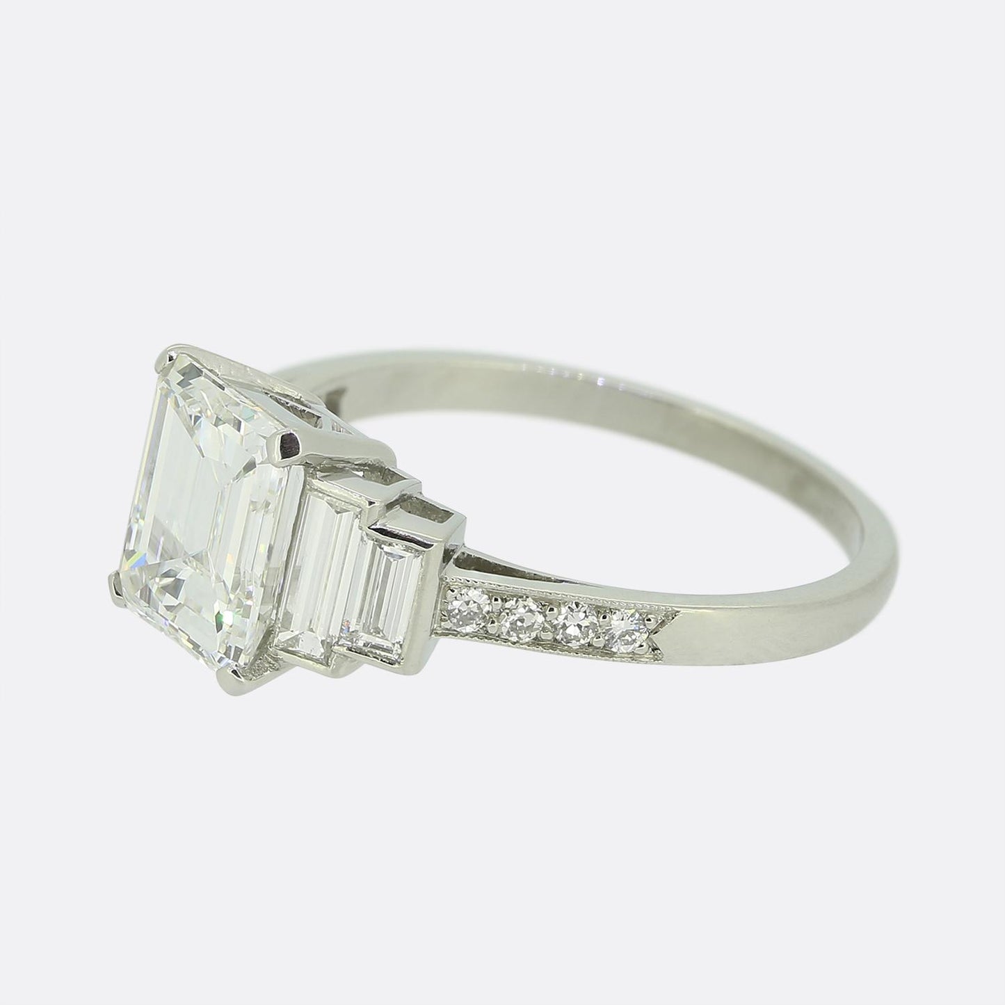 Art Deco 1.77 Carat Emerald Cut Diamond Engagement Ring