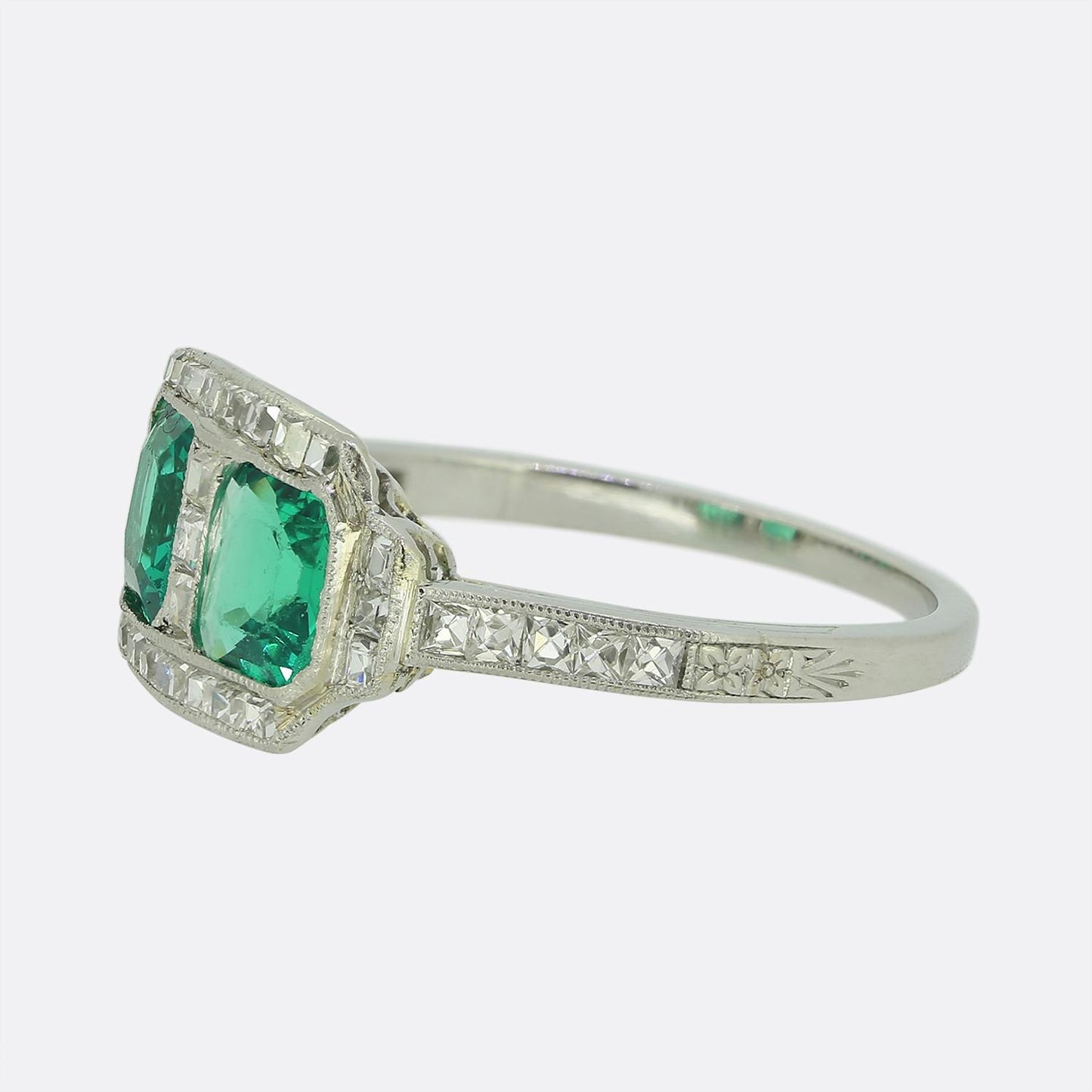 Art Deco Two-Stone Emerald and Diamond Ring