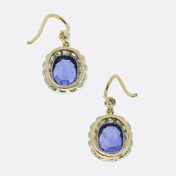 Antique Ceylon Sapphire and Diamond Drop Earrings