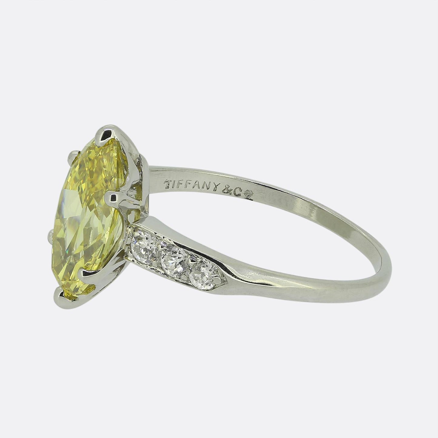 Tiffany & Co. Antique 1.57 Carat Fancy Vivid Yellow Diamond Engagement Ring