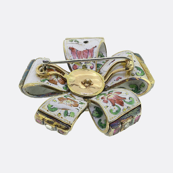 Renaissance Ruby Diamond and Enamel Brooch