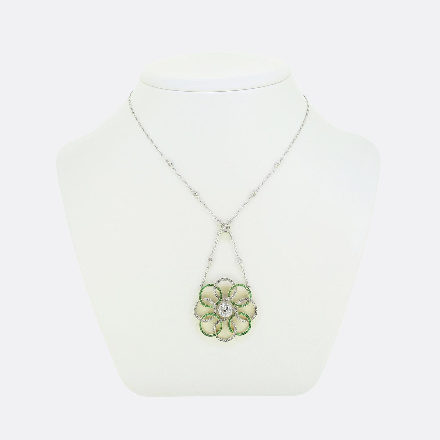 Art Deco Demantoid Garnet and Diamond Necklace