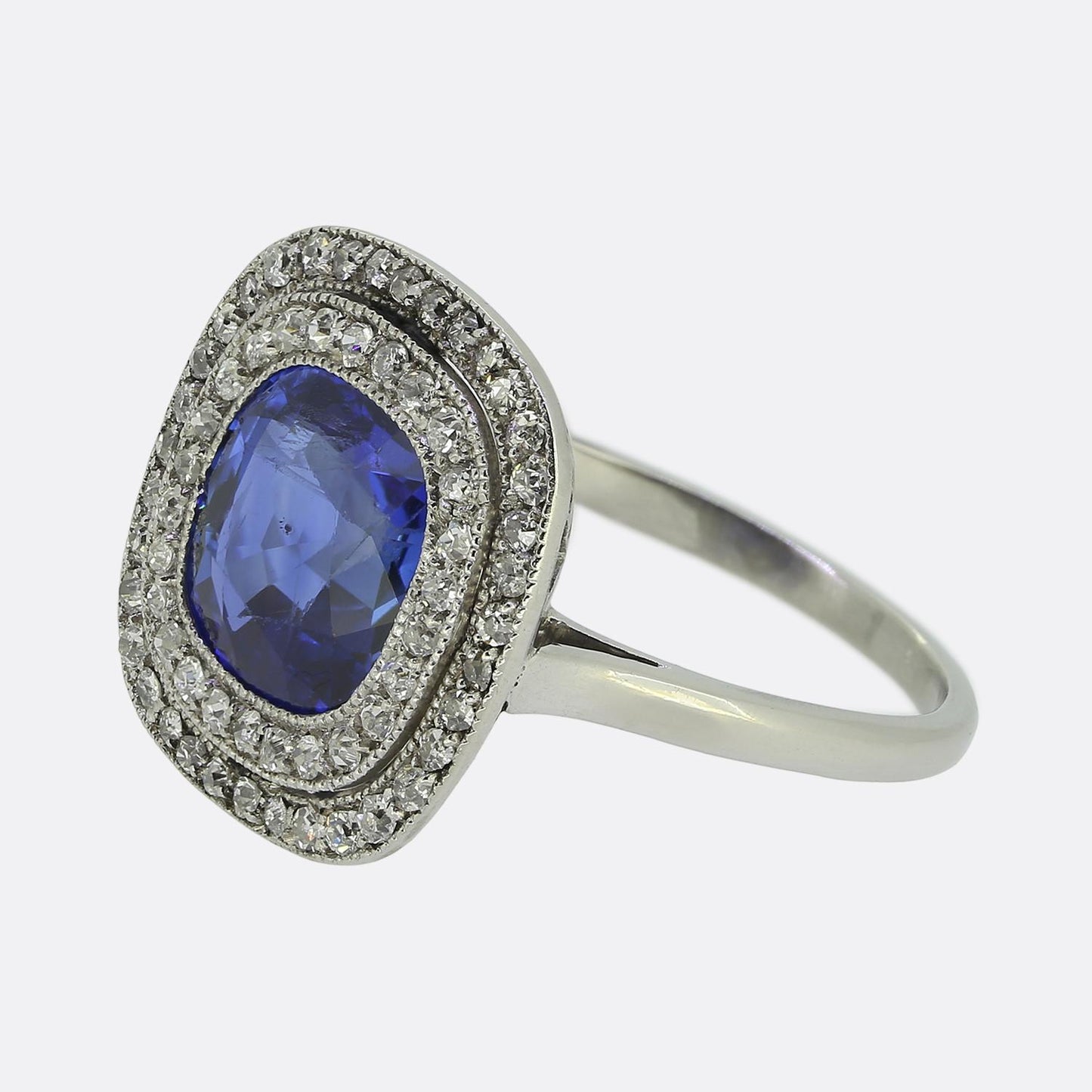 Art Deco 2.70 Carat Ceylon Sapphire and Diamond Ring