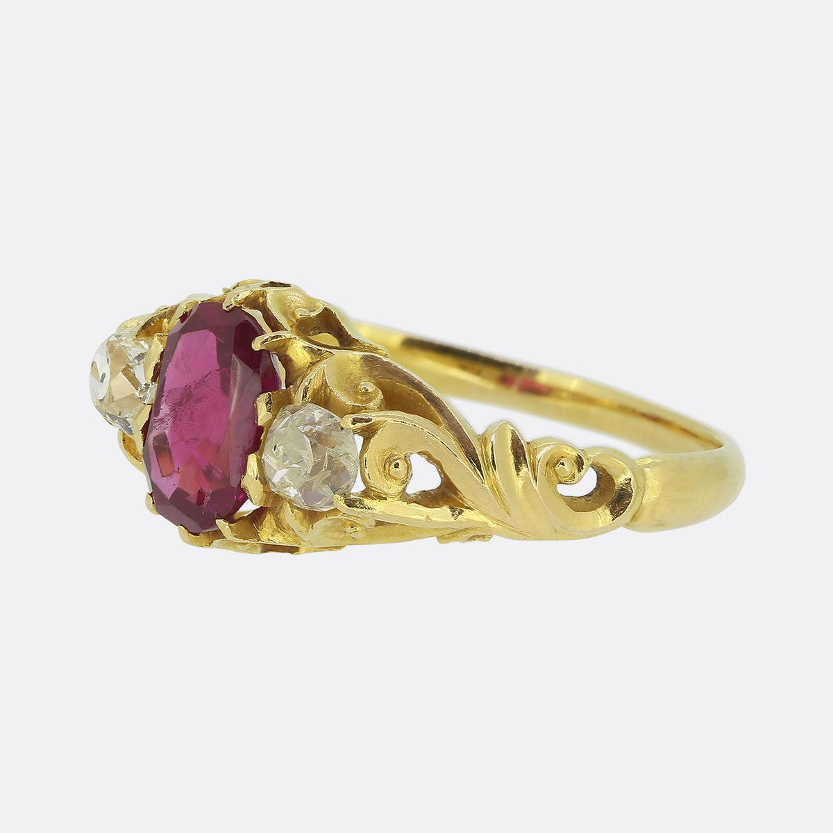 Victorian Burmese Ruby and Diamond Three-Stone Ring
