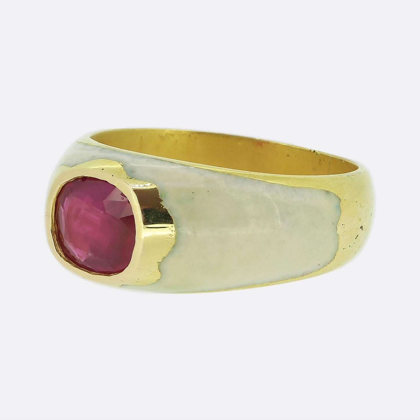 Vintage Burmese Ruby White Enamel Ring