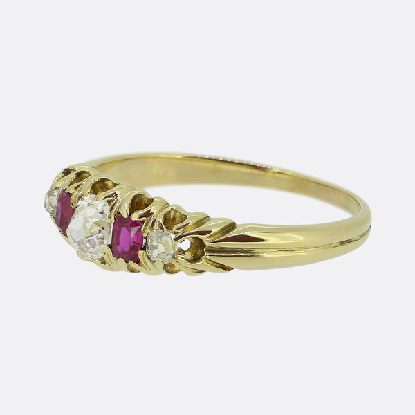 Victorian Ruby and Diamond Five-Stone Ring