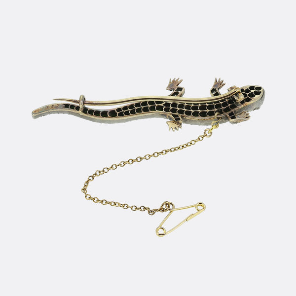 Antique Demantoid Garnet and Diamond Lizard Brooch