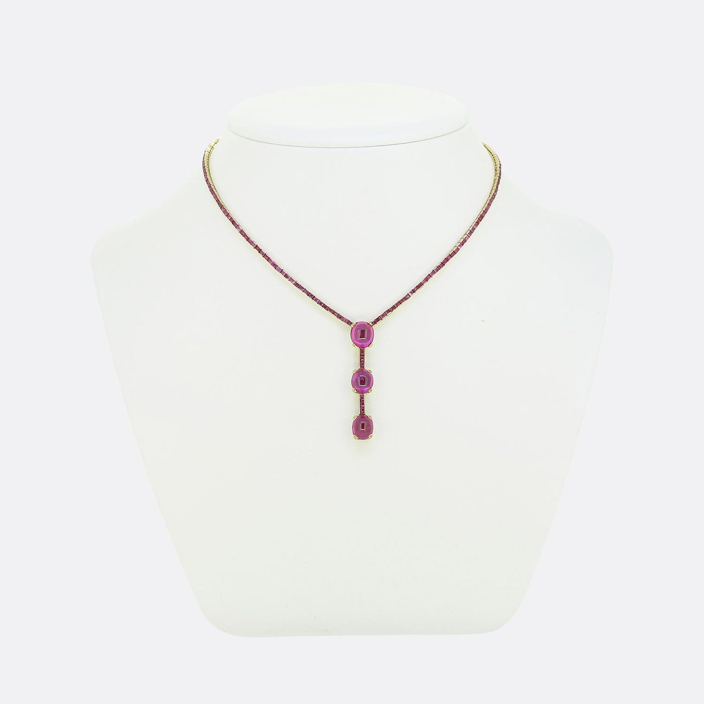 Art Deco Cabochon Burmese Ruby and Pink Sapphire Necklace