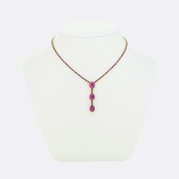Art Deco Cabochon Burmese Ruby and Pink Sapphire Necklace