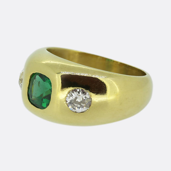 Antique Emerald and Diamond Three-Stone Ring