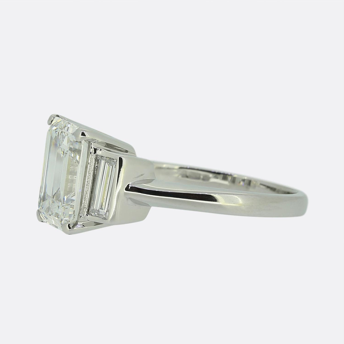 Vintage 2.37 Carat Emerald Cut Diamond Three-Stone Ring