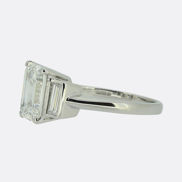 Vintage 2.37 Carat Emerald Cut Diamond Three-Stone Ring
