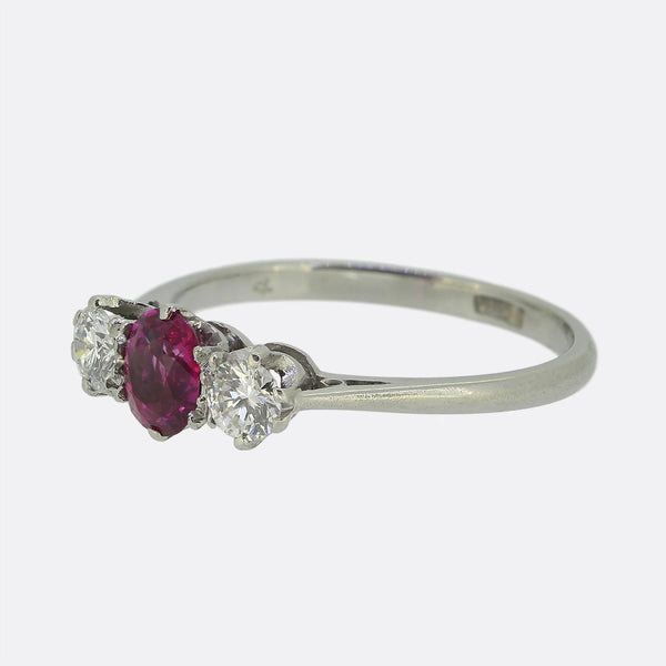 Vintage Ruby and Diamond Three-Stone Ring