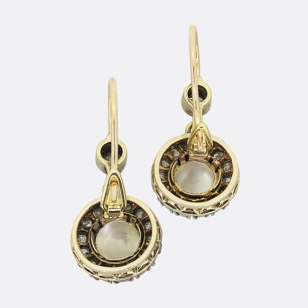 Antique Moonstone Diamond Drop Earrings