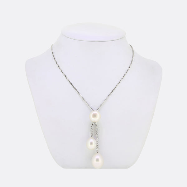 Cultured Pearl and Diamond Drop Necklace