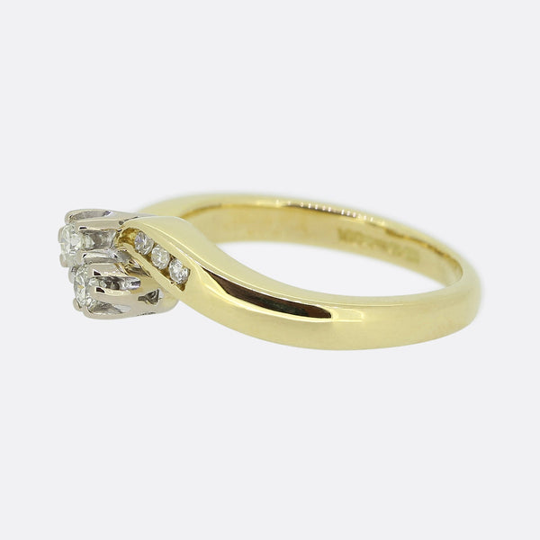 Vintage Two-Stone Diamond Crossover Ring