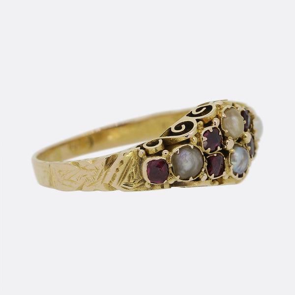 Georgian Ruby and Pearl Cluster Ring