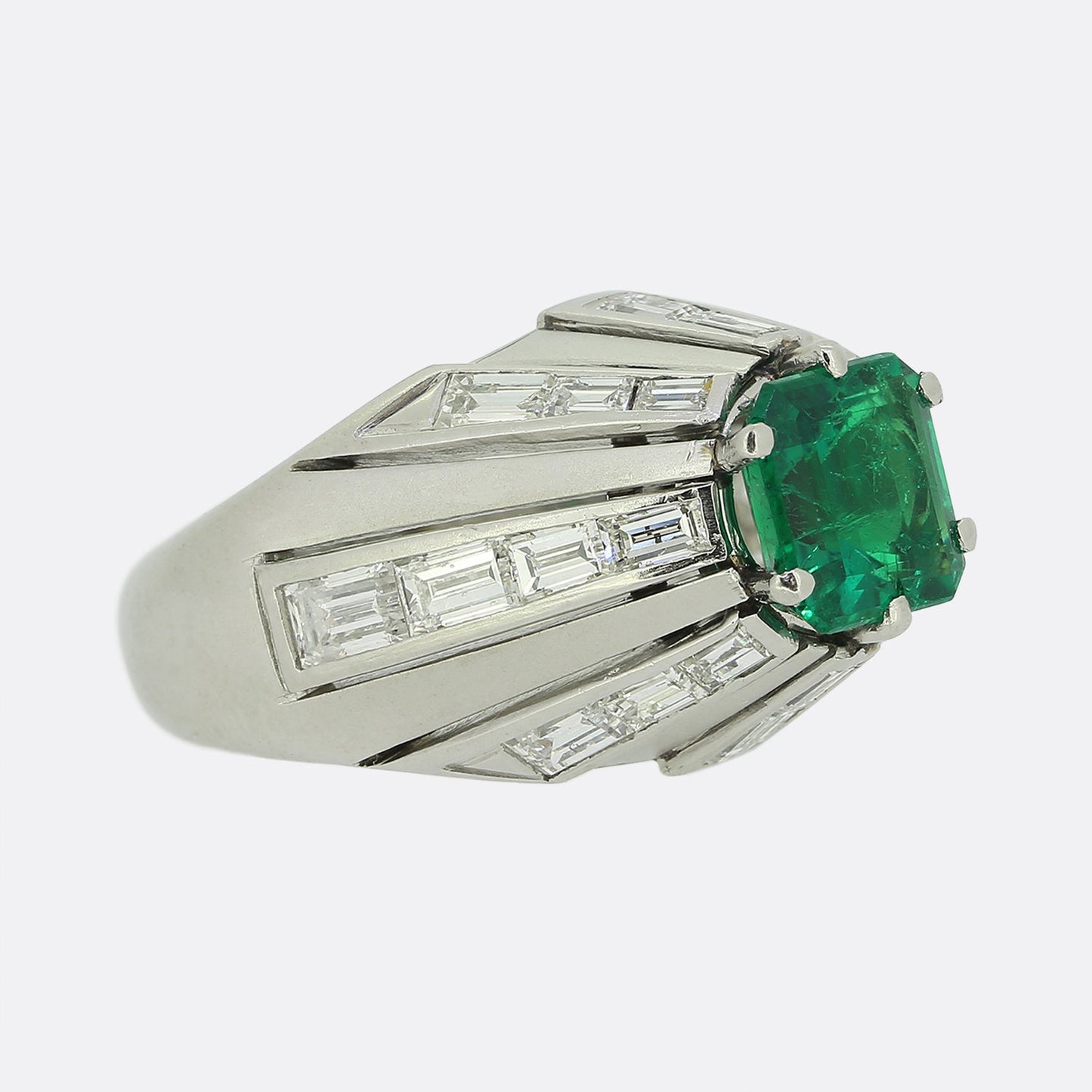 Mid-Century Emerald and Diamond Ring