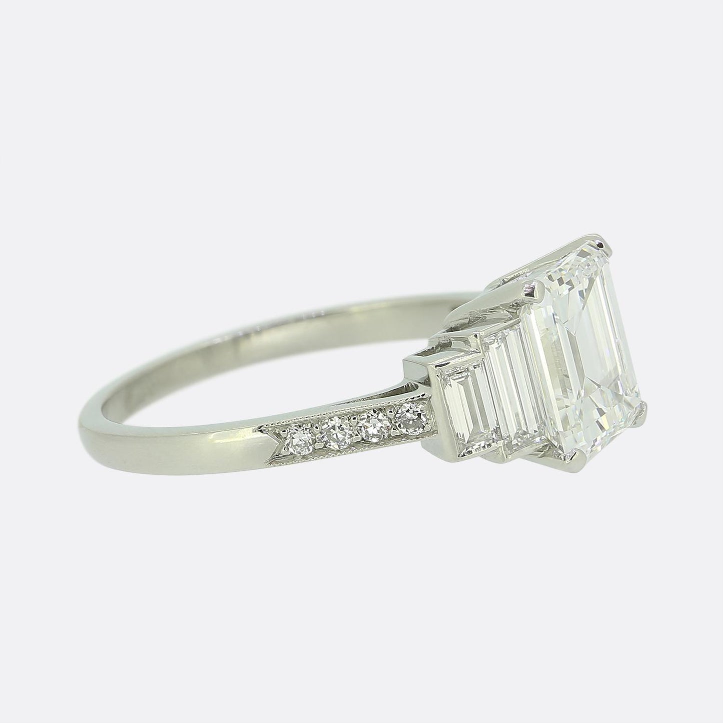 Art Deco 1.77 Carat Emerald Cut Diamond Engagement Ring